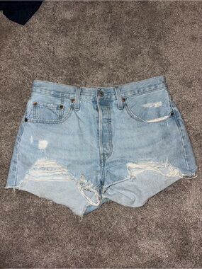 Levi's Light Blue Ripped Denim Shorts